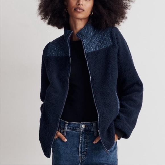 Madewell Jackets & Blazers - Madewell (Re)sourced Sherpa Quilted Zip-Front Jacket Deep Indigo Medium